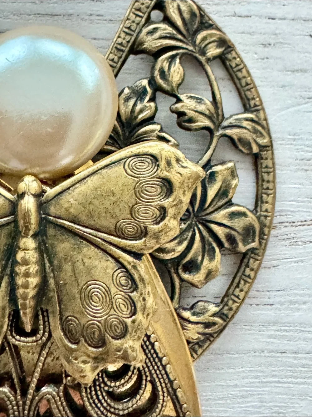 Vintage Gold Butterfly Angel Accent with Pearl 1996 signed